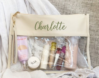 Personalized Clear Toiletry Bag, Travel Nylon Makeup Cosmetic  Zipper Bag, Bikini Snacks, Nail, Sunscreen, SPF, hair, bridesmaid gift