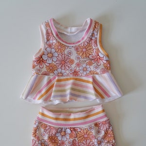 Retro groovy floral pastel //  bummies + crop top set // PREORDER