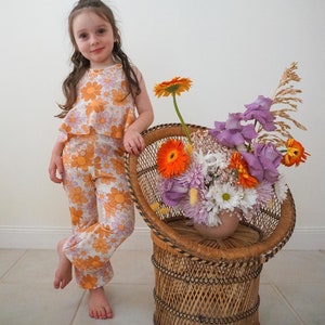 Happy groovy retro floral // toddler girls belle bottoms + skirted crop top set // PRE-ORDER
