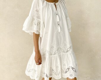womens white boho dress