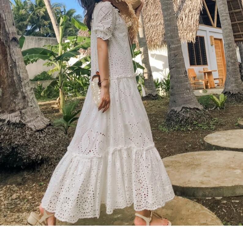 Bohemian White Dress White Cotton Dress All Cotton Crochet Etsy