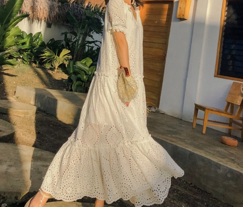 Bohemian White Dress White Cotton Dress All Cotton Crochet Etsy