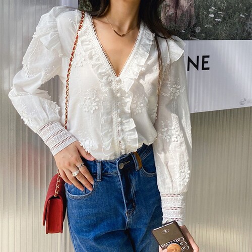 Crochet Lace Cotton White Blouse Women Cotton Shirt Long - Etsy