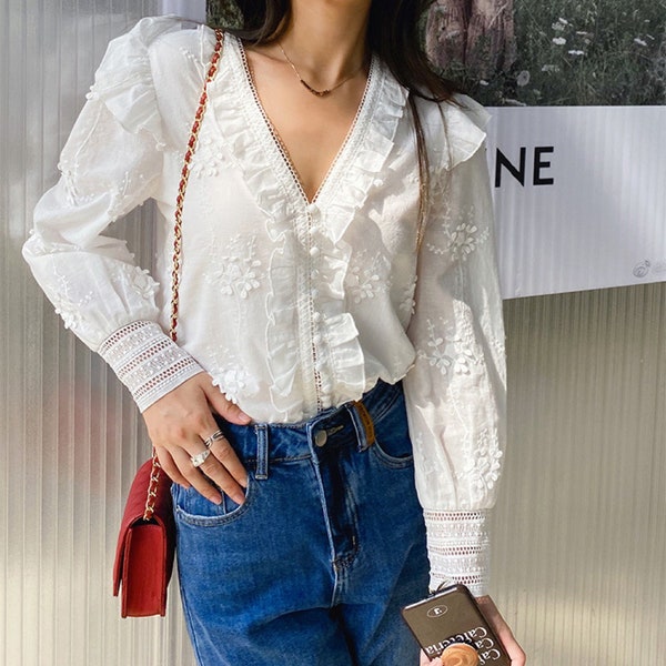 Eyelet Lace Wing Sleeve Cotton Top