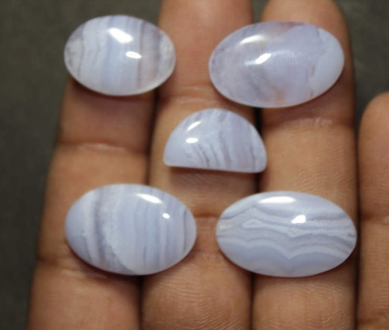 Wholesale 5 Piece Blue Lace Agate Cabochons 100/% Natural Gemstone Top Quality Handmade Jewellery Making Loose stone 50 Ct S# 1114.