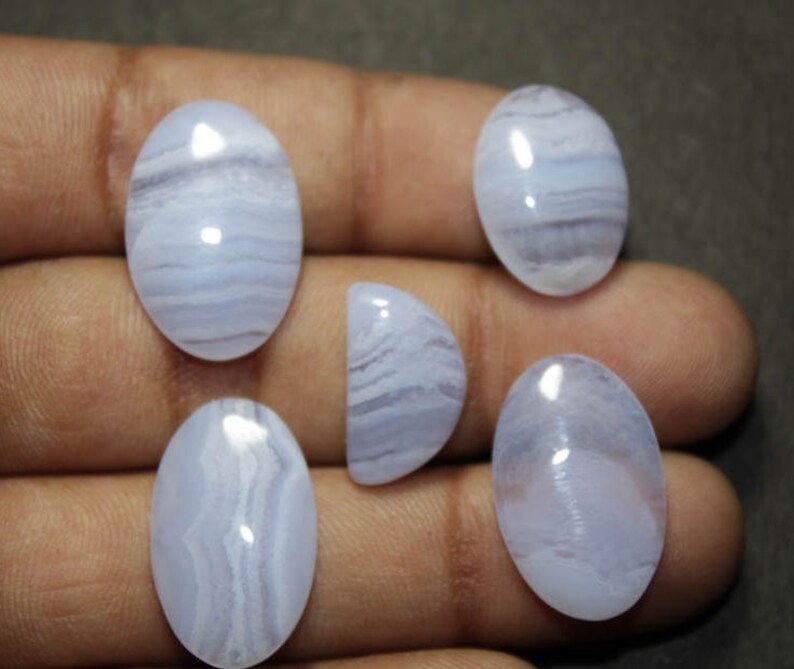Wholesale 5 Piece Blue Lace Agate Cabochons 100/% Natural Gemstone Top Quality Handmade Jewellery Making Loose stone 50 Ct S# 1114.