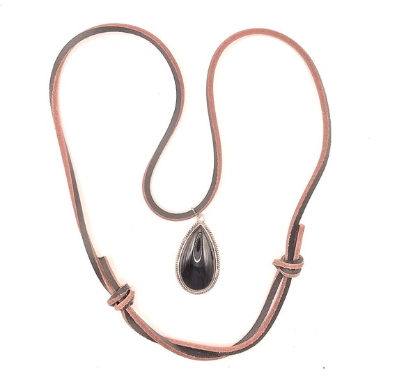 Antique Style Black Silky Obsidian Pendant