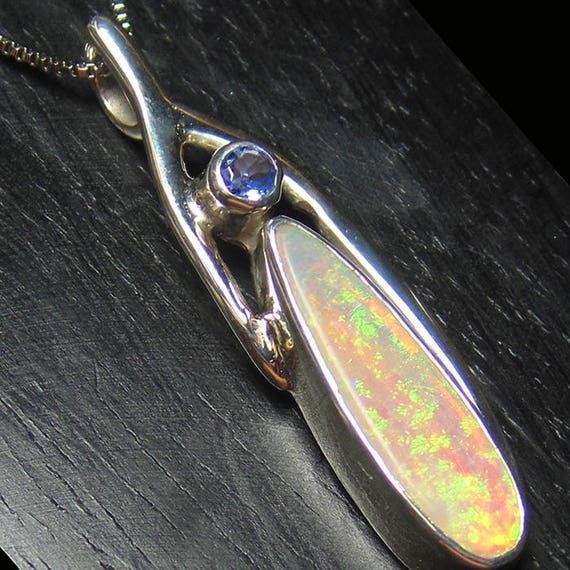 Australian Opal and Tanzanite Pendant with 45cm 925 Silver Necklace #411
