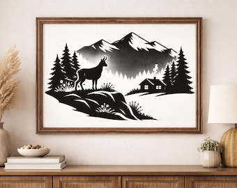 Paper cut-out template of a mountain silhouette of a chamois - PDF - cows - mountain - download