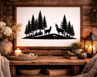 Paper cut-out silhouette template of a Poya mountain - PDF - cows - mountain - download - Fir forest - Chamois