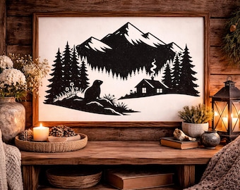 Paper cut-out silhouette template of a Poya mountain - PDF - cows - mountain - download - Fir forest - Chamois