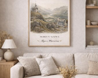 Minimalist Alpine Botanical Wall Art – French Alps Decor – Printable Poster