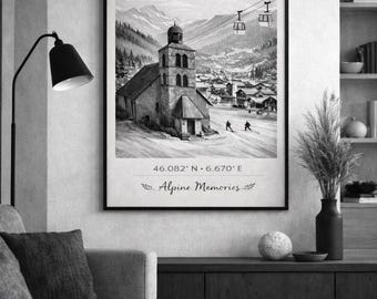 Minimalist Alpine Botanical Wall Art – French Alps Decor – Printable Poster