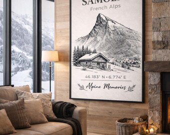 Minimalist Alpine Botanical Wall Art – French Alps Decor – Printable Poster