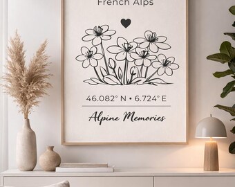 Minimalist Alpine Botanical Wall Art – French Alps Decor – Printable Poster