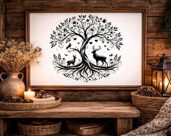 Poster or paper cut-out template mountain silhouette chamois - PDF - cows - mountain - download - tree of life - cats.