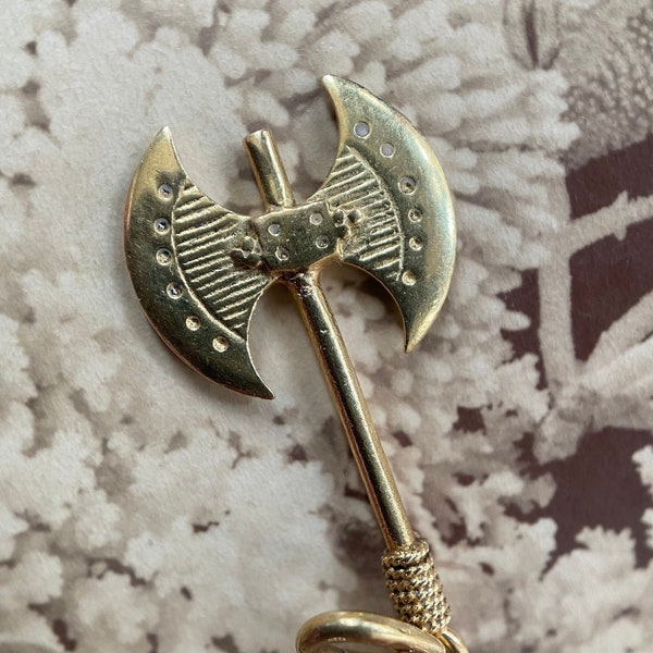 Vintage Double Sided Battle Axe Charm in 18k Gold c. 1980, Viking, Labrys, Weapon, Protection, Three-Dimensional, 3D, Pendant