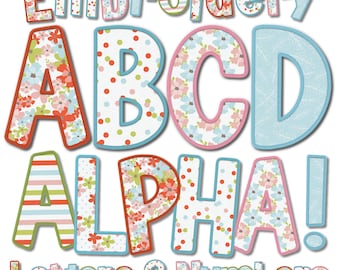 Faux Embroidery Alphabet PNG, Faux Embroidery Letters PNG, Spring Flower Faux Embroidery PNG, Faux Embroidery Font, Doodle Alphabet png