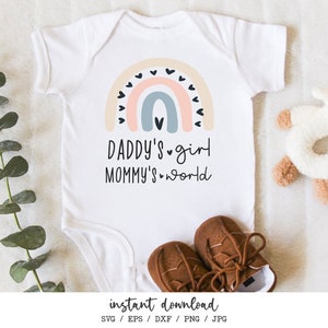 Daddy's Girl Mommy's World SVG, Cute Rainbow SVG, Newborn Digitale Bestanden voor Silhouet, Cricut en Snijmachine