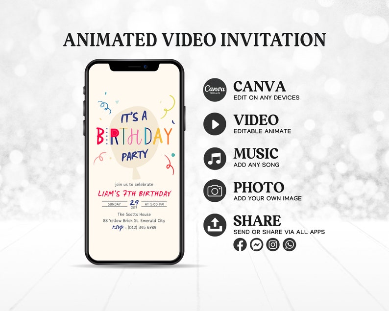 Editable Confetti Kids Birthday Invitation