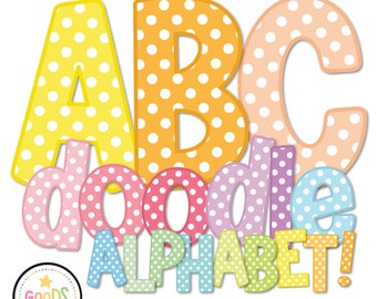 Pastel Polka Dot Letters Doodle Alphabet Png,  Heart Alphabet Sublimation Png Bundle, Digital Alphabet Bundle Clipart letters png