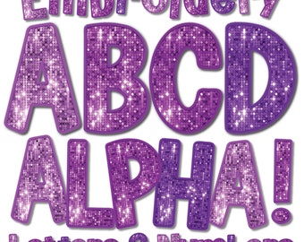 Faux Embroidery Alphabet PNG, Faux Embroidery Letters, Purple Sequin Faux Embroidery PNG, Faux Embroidery Glitter Letters PNG