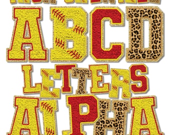 Faux Chenille Letters PNG, Softball Leopard Faux Chenille Font, Faux Chenille Varsity Letters, Faux Chenille Patch Alphabet Letters PNG