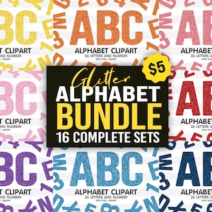 Glitter Textura Alfabeto Sublimação Clipart PNG, Número e A-Z Letras Maiúsculas Pacote Conjunto Completo