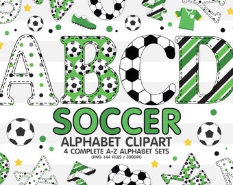 Soccer Doodle Alphabet Sublimation Clipart PNG, Number & A-Z Upper Case Font Letters Complete Set Bundle