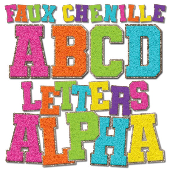 Faux Chenille Letters PNG Bundle, Varsity Letters Neon Alphabet Clipart, Faux Chenille Font, Chenille Patches Alphabet Letters PNG Designs