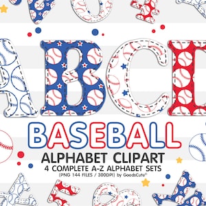 Baseball Alphabet Sublimation Clipart PNG, Number & A-Z Upper Case Font Letters Complete Set Bundle