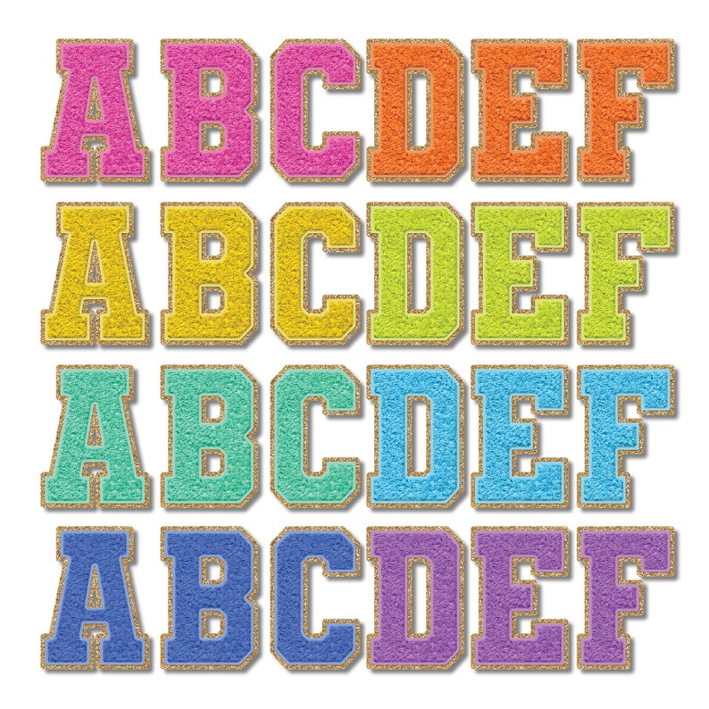 Faux Chenille Letters PNG, Brights Colors Faux Chenille Font, Faux Chenille Varsity Letters, Faux Chenille Patch Alphabet Letters PNG