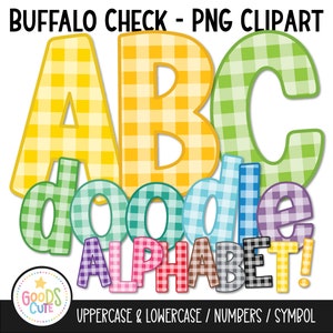 Pastel Buffalo Plaid Letters Doodle Alphabet Png, Buffalo Plaid Alphabet Sublimation Png Bundle, Digital Alphabet Bundle Clipart Letters