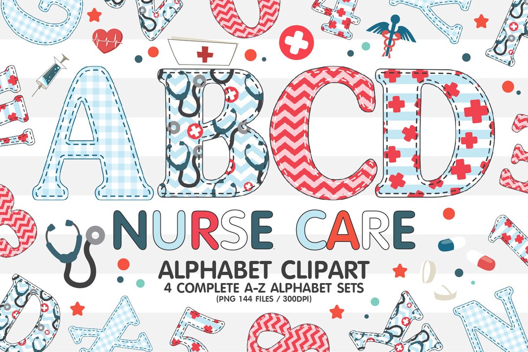 Nurse Care Doodle Alphabet Sublimation Clipart PNG, Number & A-Z Upper ...