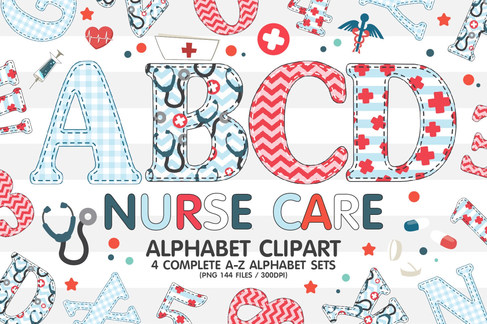 Nurse Care Doodle Alphabet Sublimation Clipart PNG Number & Etsy UK