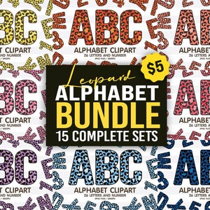 Leopard Skin Texture Alphabet Sublimation Clipart PNG, Number & A-Z Upper Case Font Letters Complete Set Bundle