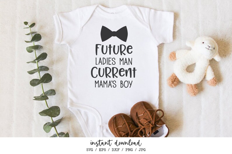 Future Ladies Man Current Mama's Boy SVG Baby Onesie Cute Bow Tie SVG Boy SVG for Silhouette Cricut Cutting Machine Design Download Print image 2