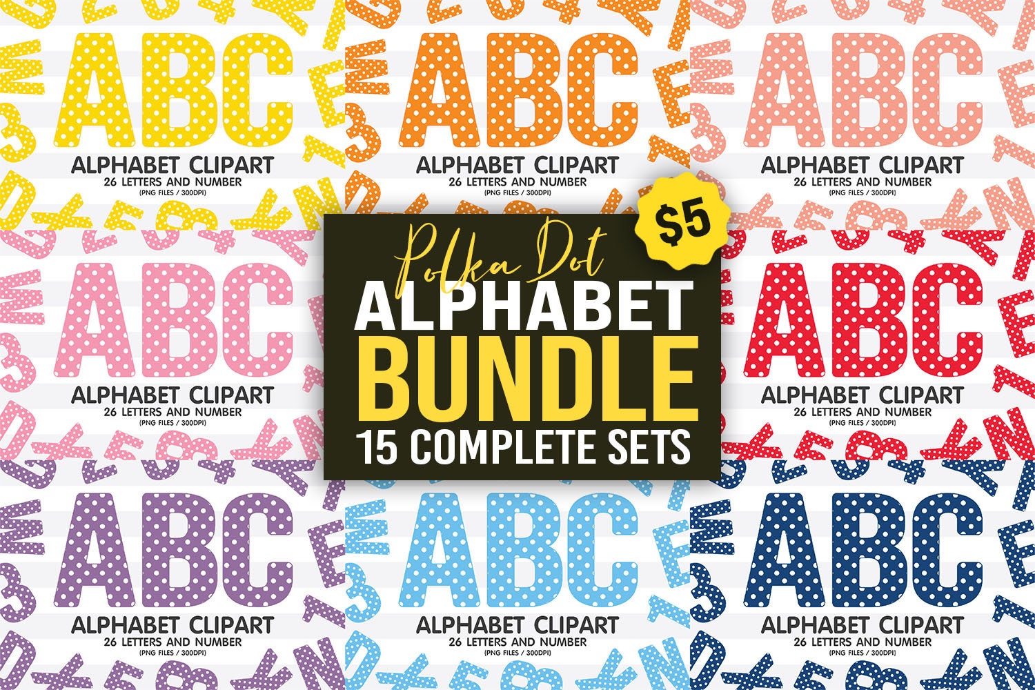 Polka Dot Pattern Alphabet Sublimation Clipart PNG Number & - Etsy