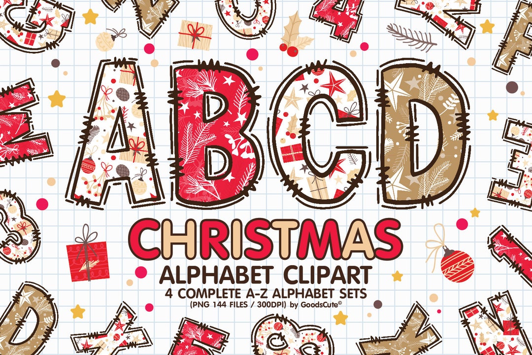Christmas Doodle Alphabet Letters Sublimation Clipart PNG, Alphabet ...