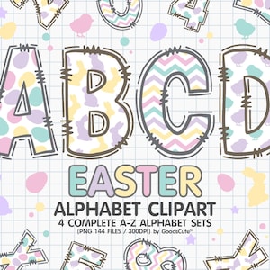 Bunny Easter Alphabet Sublimation Clipart PNG, Number & A-Z Uppercase and Lowercase Font Letters Complete Set Bundle
