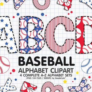 Baseball Doodle Alphabet Sublimation Clipart PNG, Number & A-Z Upper Case Font Letters Complete Set Bundle