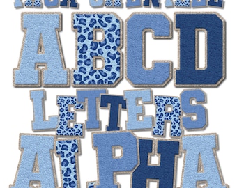 Faux Chenille Letters PNG Bundle, Blue Leopard Varsity Letters, Chenille Varsity Letters, Alphabet Letters PNG Designs, Letters and Numbers