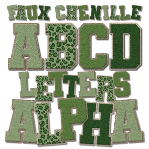 Pacote PNG de letras falsas de Chenille, letras do time do colégio de leopardo verde, letras do time do colégio de Chenille, letras do alfabeto, designs PNG, letras e números