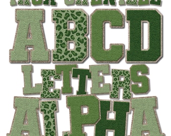 Faux Chenille Letters PNG Bundle, Green Leopard Varsity Letters, Chenille Varsity Letters, Alphabet Letters PNG Designs, Letters and Numbers