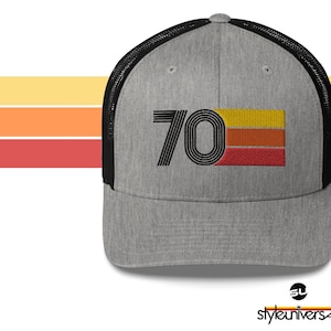 70 - 1970 Retro Trucker Hat para Hombres Mujeres - Bordado Personalizado - Sombrero de Cumpleaños para Él o Ella