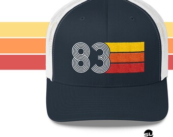 83 Retro 1983 Birthday Gift Hat Mens Womens Vintage Trucker Cap