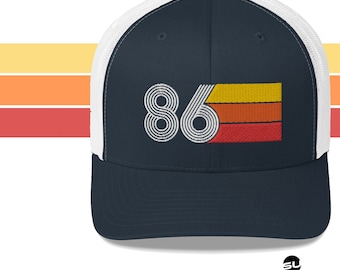 86 - 1986 Retro Trucker Hat for Men Women - Custom Embroidery - 40th Birthday Gift for Him or Her