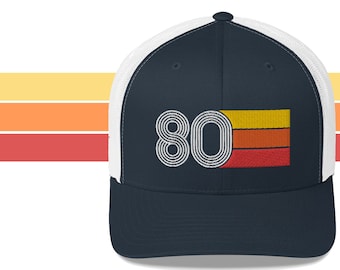 80 Retro 1980 Birthday Gift Hat Mens Womens Vintage Trucker Cap