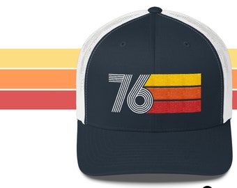 76 - 1976 Retro Trucker Hat for Men Women - Custom Embroidery - Birthday Hat for Him or Her