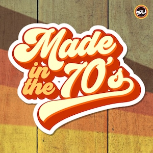 Hecho en los años 70 pegatinas de vinilo retro